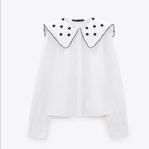 embroidered poplin top white